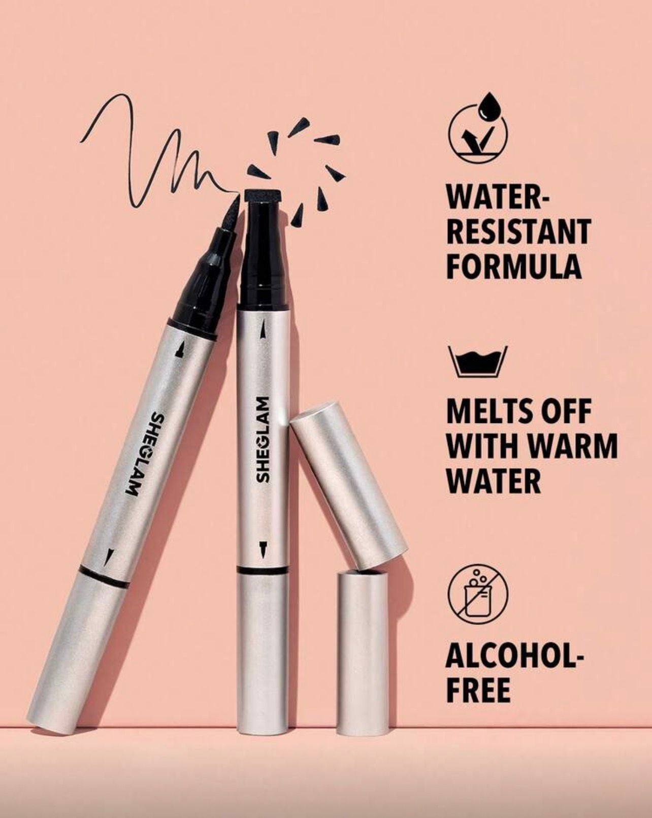 كحل SHEGLAM Wing It السائل 2 في 1 – أسود، مقاوم للماء والتلطخ