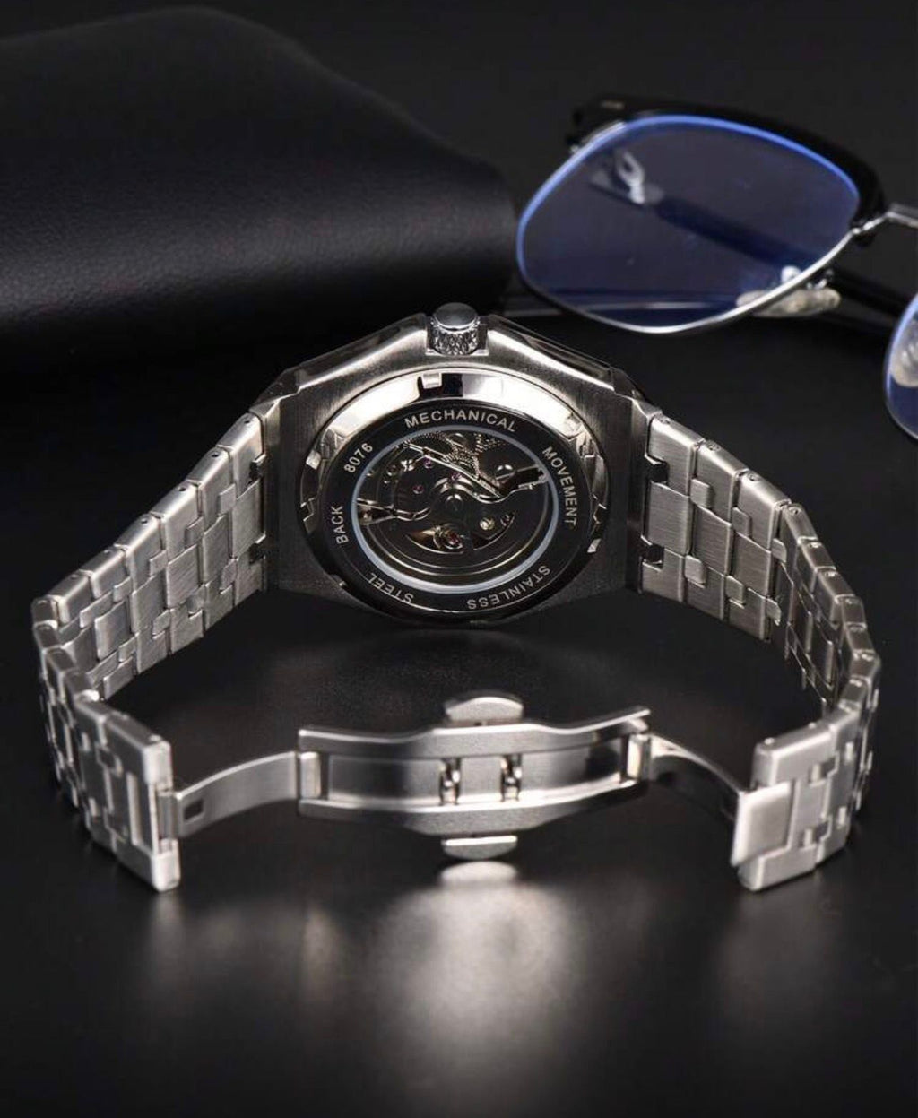 ساعة يد ميكانيكية فاخرة للرجال من LONGLUX بسوار ستانلس ستيل  أوتوماتيكي GMSB 8076