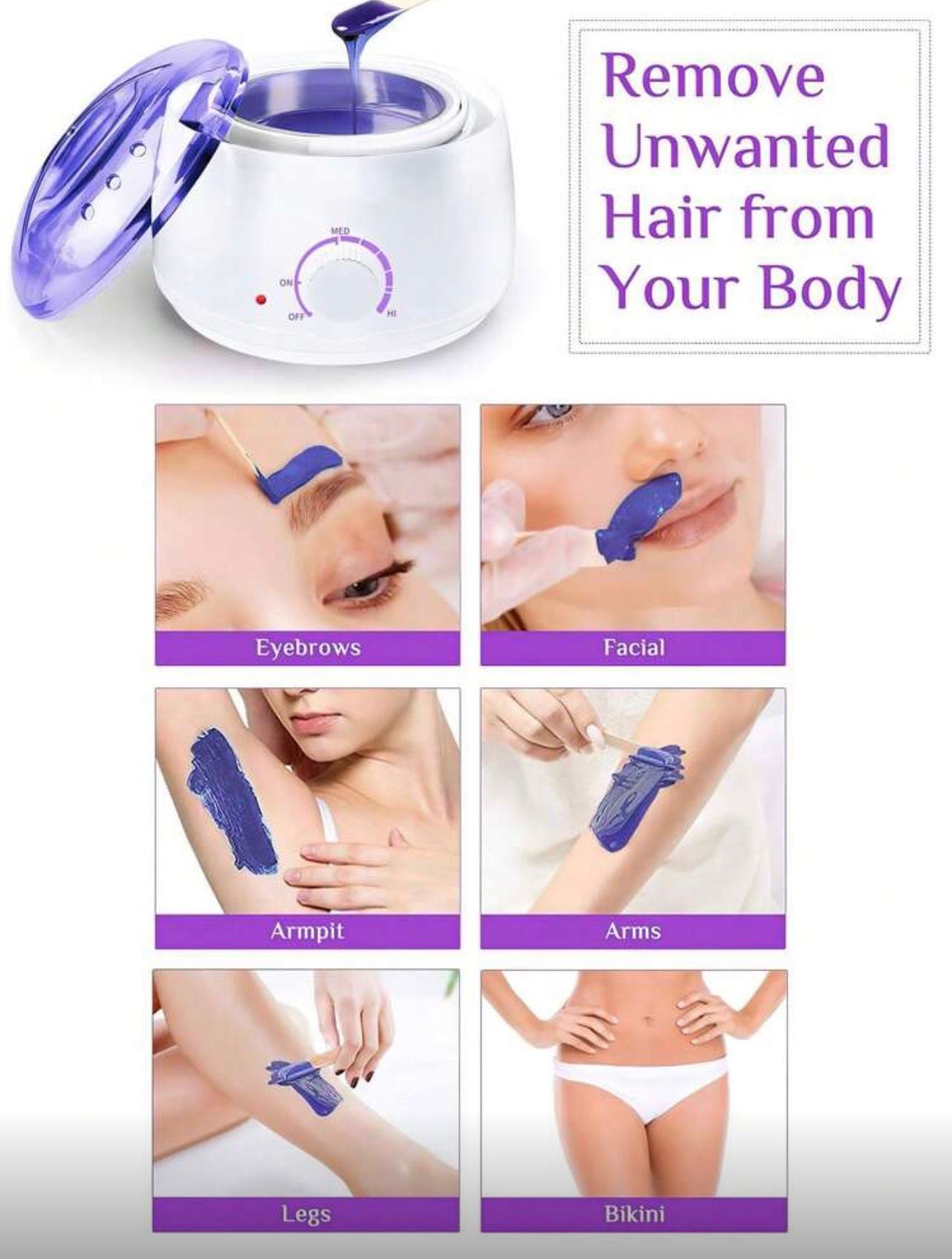 جهاز تسخين الشمع لإزالة الشعر + 4 أكياس حبوب شمع + عصي خشبية