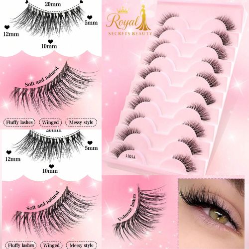 Y1011 رموش 10 أزواج طبيعية ثلاثية الأبعاد شريط شفاف