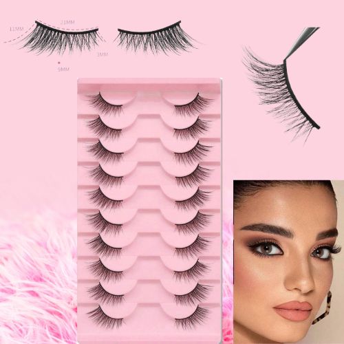 مجموعة 10 أزواج من رموش عين القطة – تصميم طبيعي متقاطع وخط أسود مطول للمظهر المثالي Y1047