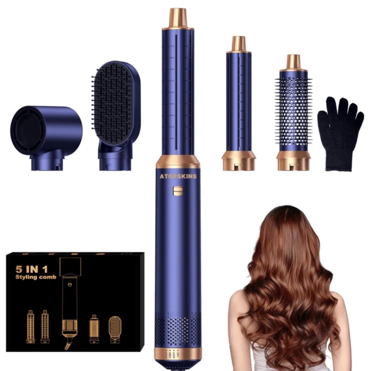 مجفف ومصفف شعر 5 في 1 من ATOPSKINS – لتجفيف وتصفيف الشعر الرطب والجاف بسهولة