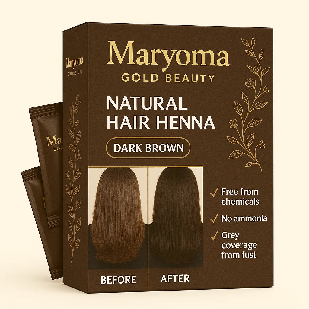 حنة الشعر الطبيعية من Maryoma Gold Beauty – تغطية فعالة للشيب ولمعان غني اللون بدرجة بني غامق