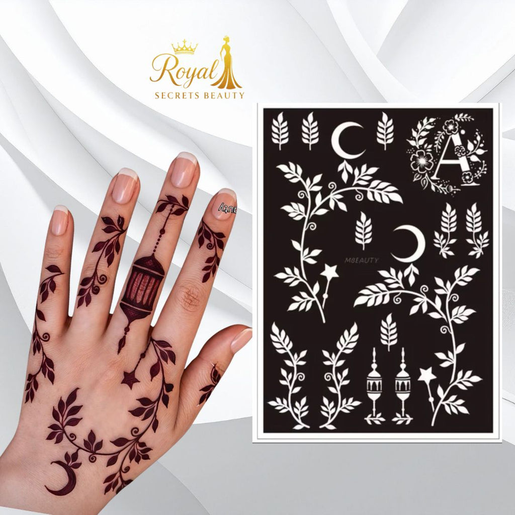 استيكر حنة رمضان لليدين | نقوش رمضانية فاخرة | تصميم رقم  RR 18