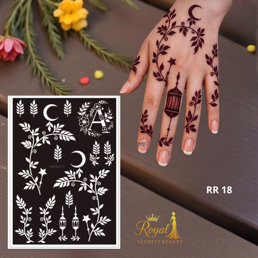 استيكر حنة رمضان لليدين | نقوش رمضانية فاخرة | تصميم رقم  RR 18