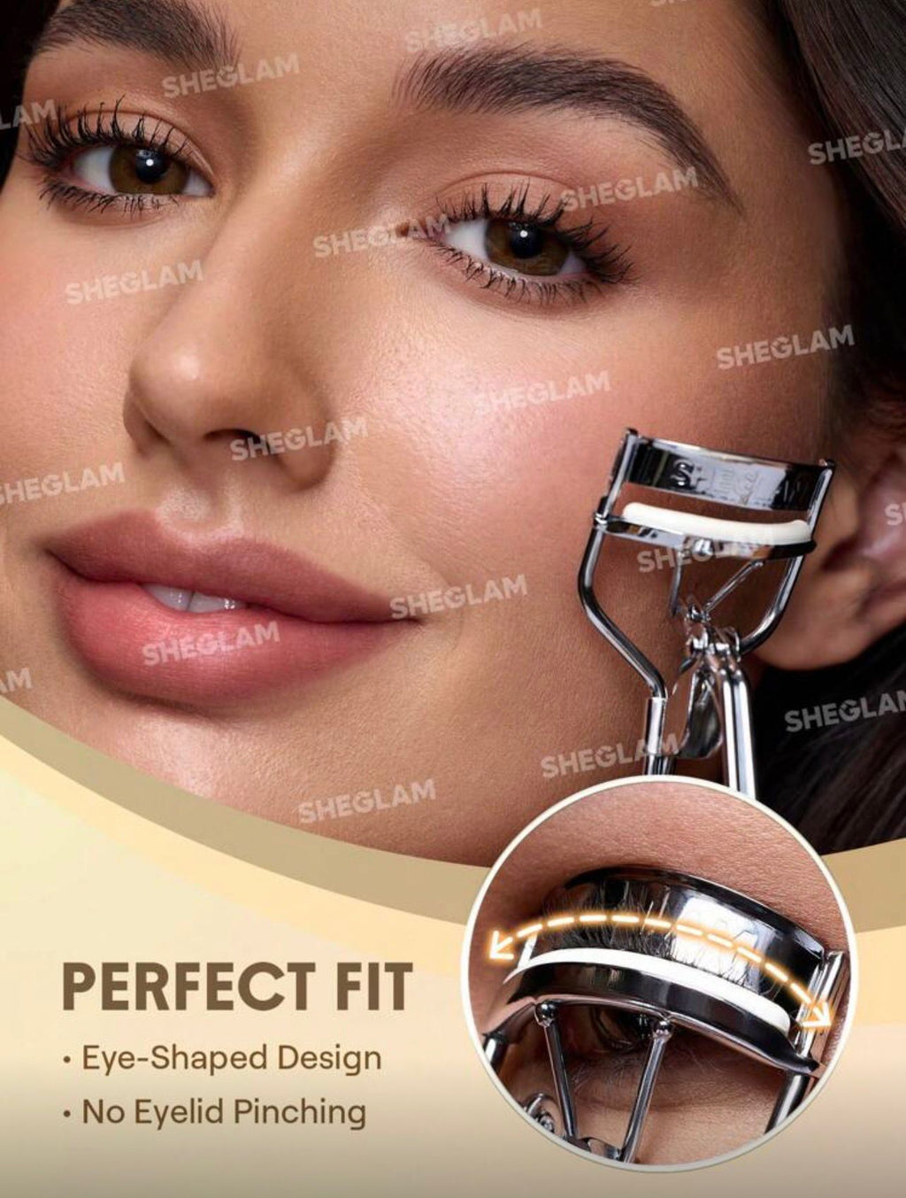 أداة تجعيد الرموش من SHEGLAM – تصميم مريح بوسادة ناعمة ونابض احترافي لتجعيد مثالي دون ضرر