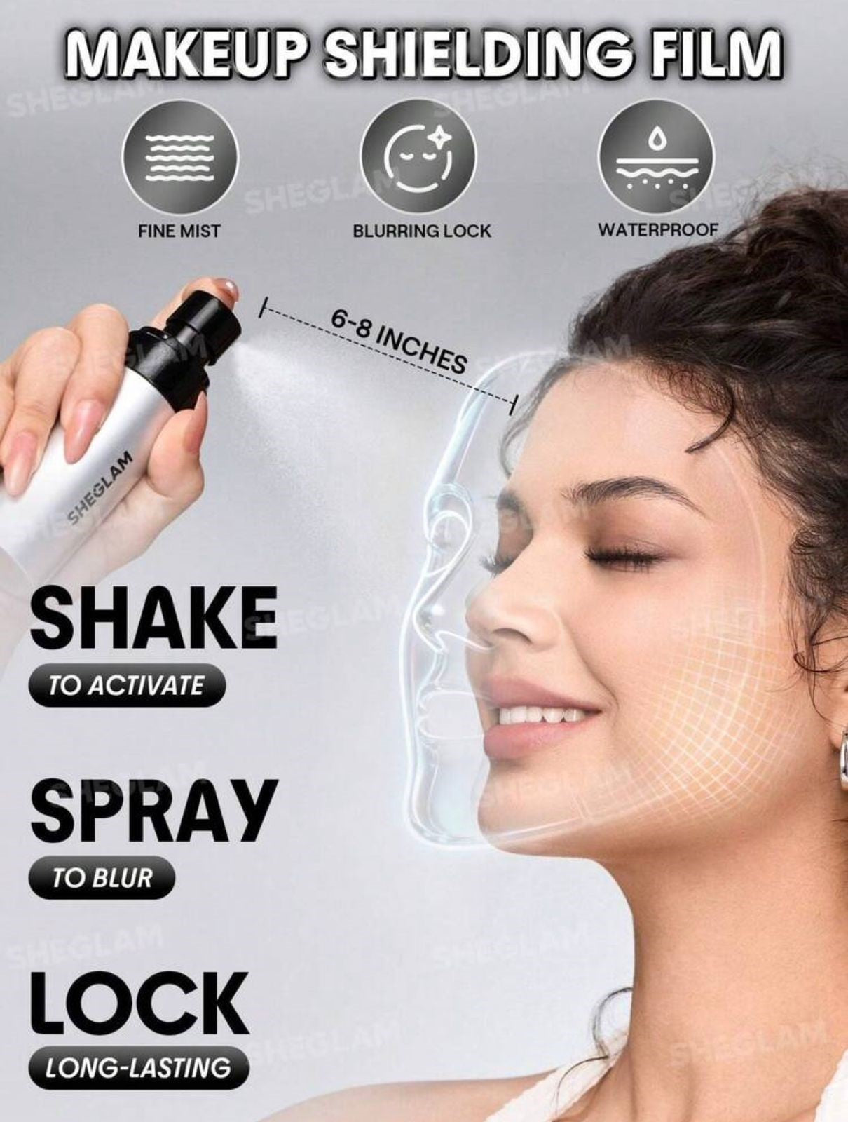 بخاخ مثبت مكياج مقاوم للماء من SHEGLAM بلمسة مطفية وتأثير بلور وتثبيت طويل – 60 مل