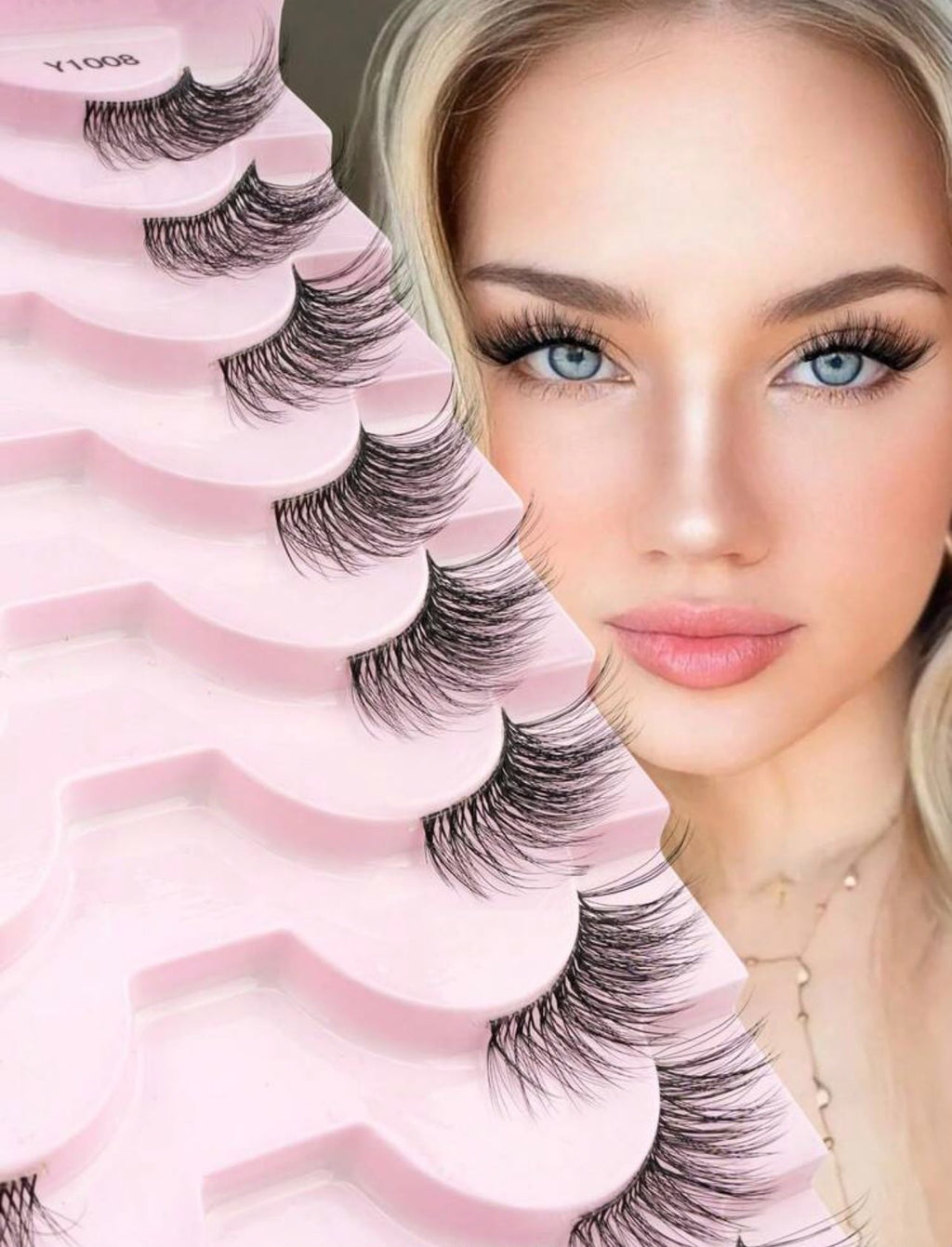 رموش اصطناعية ثلاثية الأبعاد طبيعية  - 10 أزواج | نصف رموش باند شفاف | خفيفة وناعمة للاستخدام اليومي Y1008