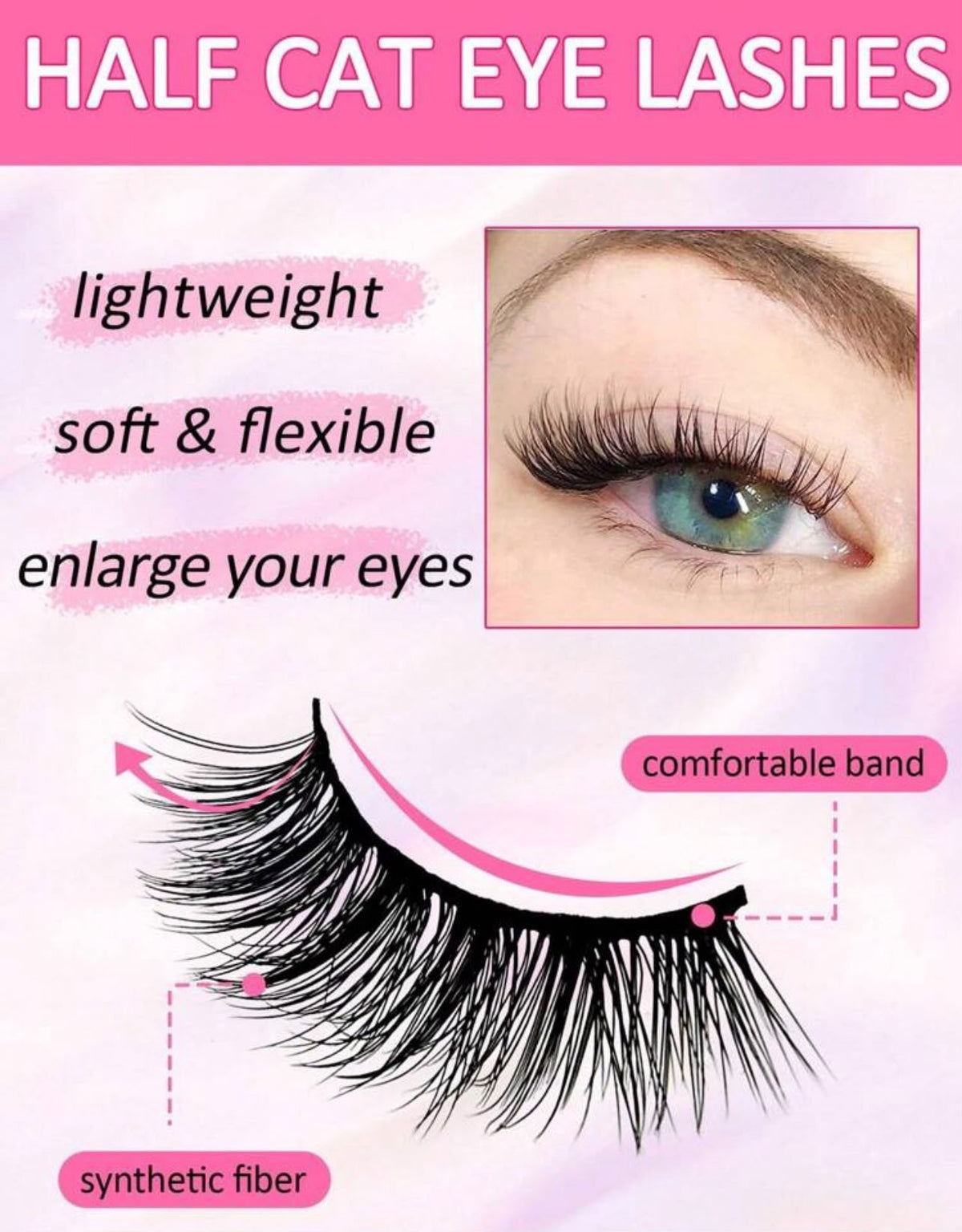 رموش عين القطة 12 مم - 7 أزواج | رموش مستعارة نصفية بتأثير Cat Eye | خفيفة وطبيعية للاستخدام اليومي Y1096