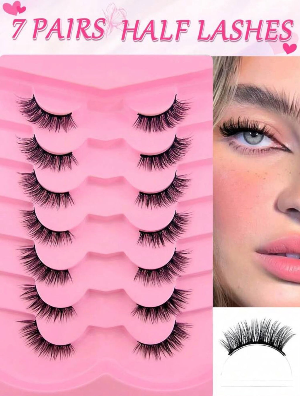 رموش عين القطة 12 مم - 7 أزواج | رموش مستعارة نصفية بتأثير Cat Eye | خفيفة وطبيعية للاستخدام اليومي Y1096