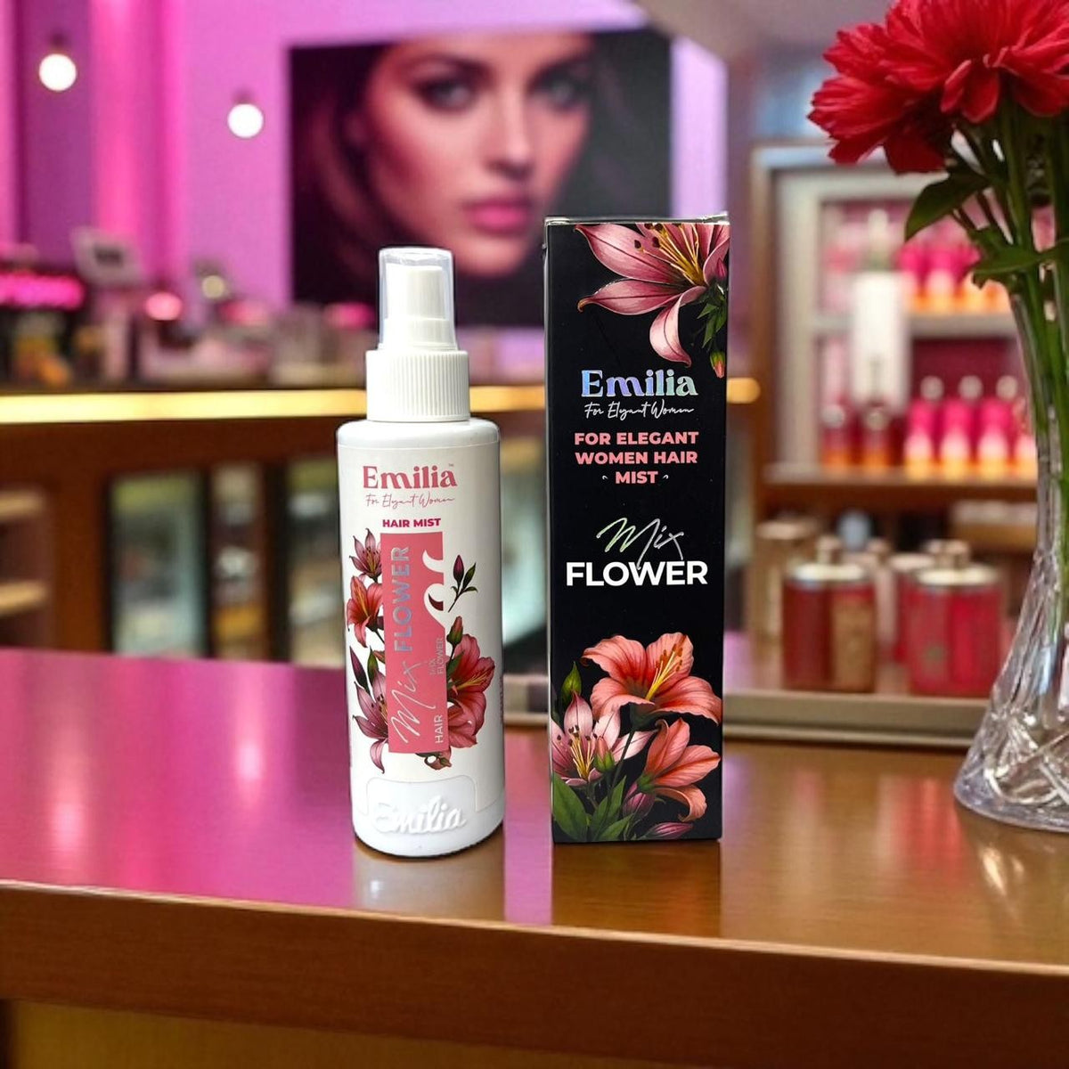 إيميليا معطر شعر ميكس فلاور 125 مل – Hair Mist برائحة زهور منعشة، خالٍ من الكحول، مع الجلسرين وفيتامين E