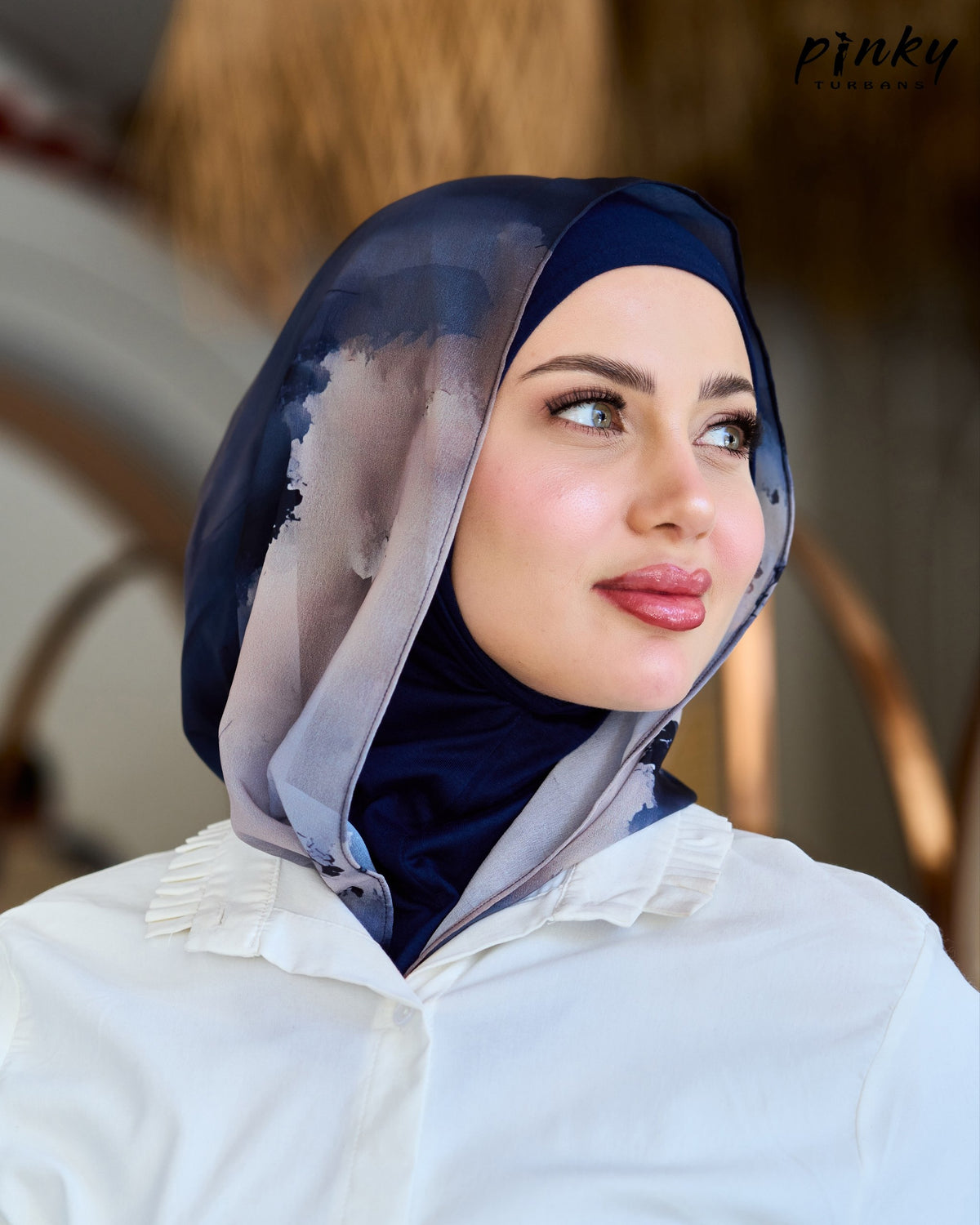 طرحة هودي شيفون بطباقية قطن ليكرا متصلة من Pinky Turbans – قطعتان في قطعة واحدة PKY-18-2