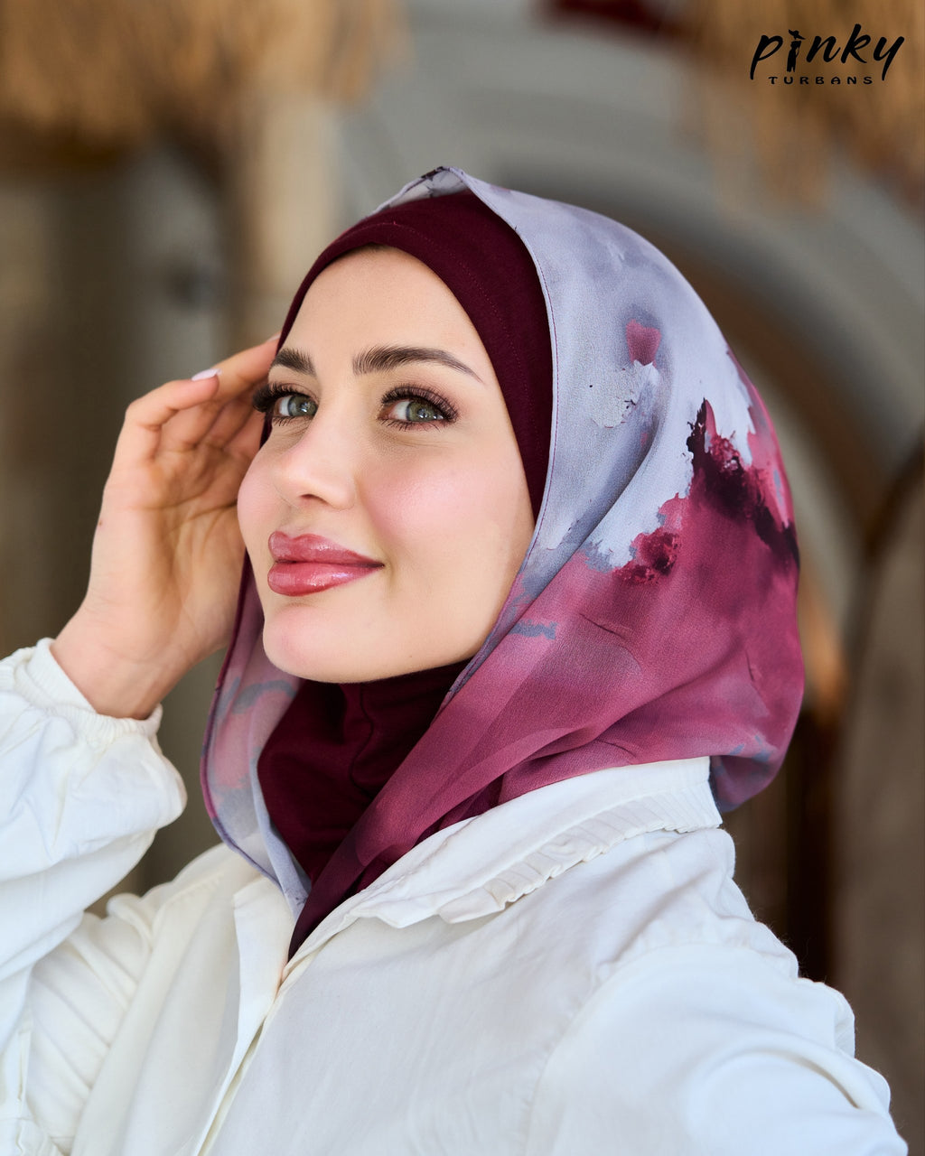 طرحة هودي شيفون بطباقية قطن ليكرا متصلة من Pinky Turbans – قطعتان في قطعة واحدة PKY-18-3
