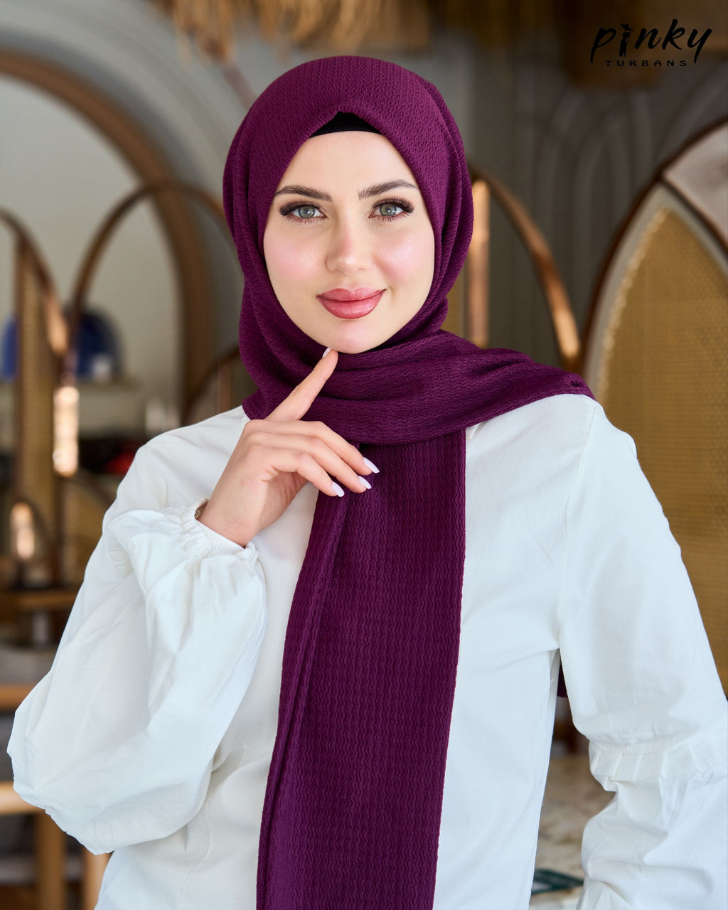 حجاب كرينكل صيفي كبسولة من Pinky Turbans – يُغلق من الأمام، خفيف ومريح PKY-19-4