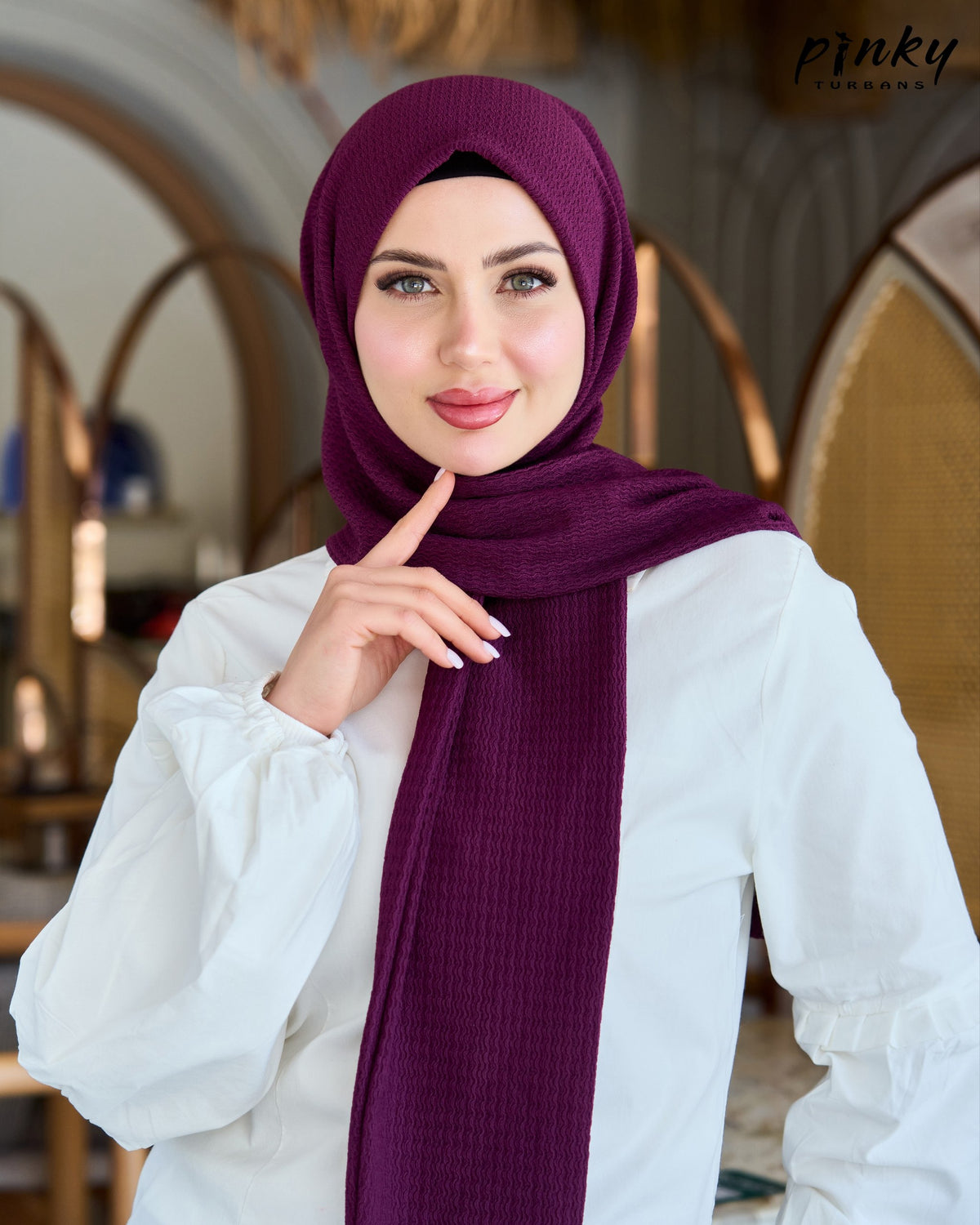 حجاب كرينكل صيفي كبسولة من Pinky Turbans – يُغلق من الأمام، خفيف ومريح PKY-19-4