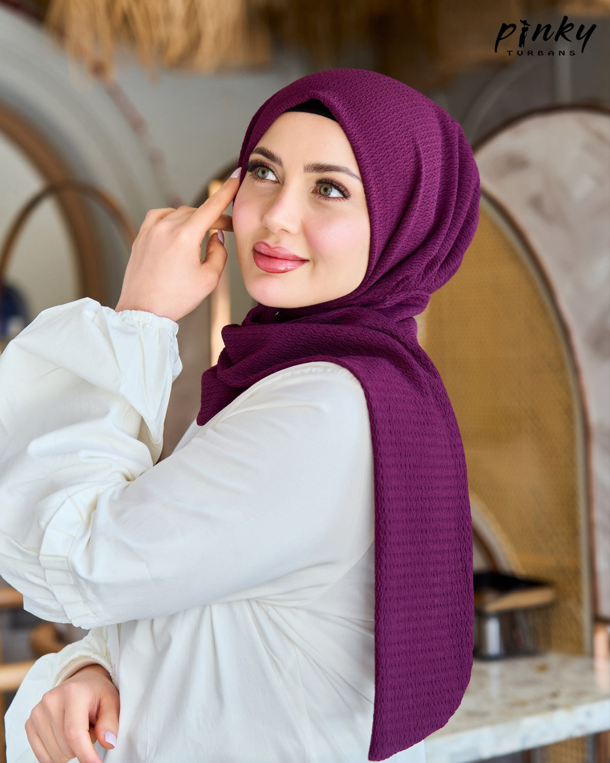 حجاب كرينكل صيفي كبسولة من Pinky Turbans – يُغلق من الأمام، خفيف ومريح PKY-19-4