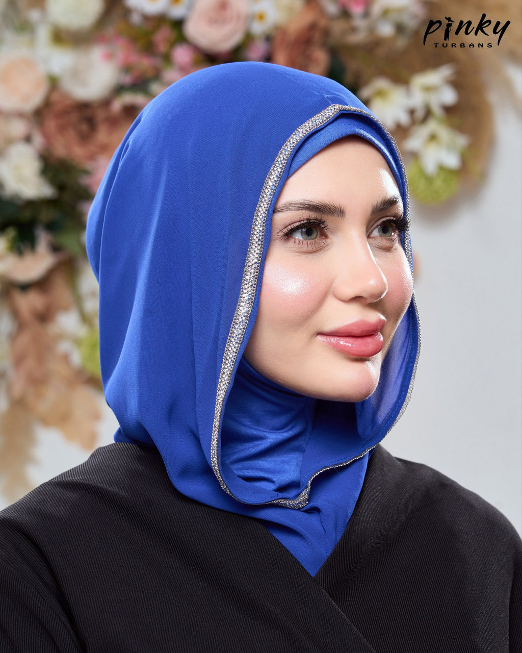 طرحة هودي شيفون بطباقية قطن من Pinky Turbans مع شريط ستراس ثابت – قطعتان متصلتان PKY-20-8