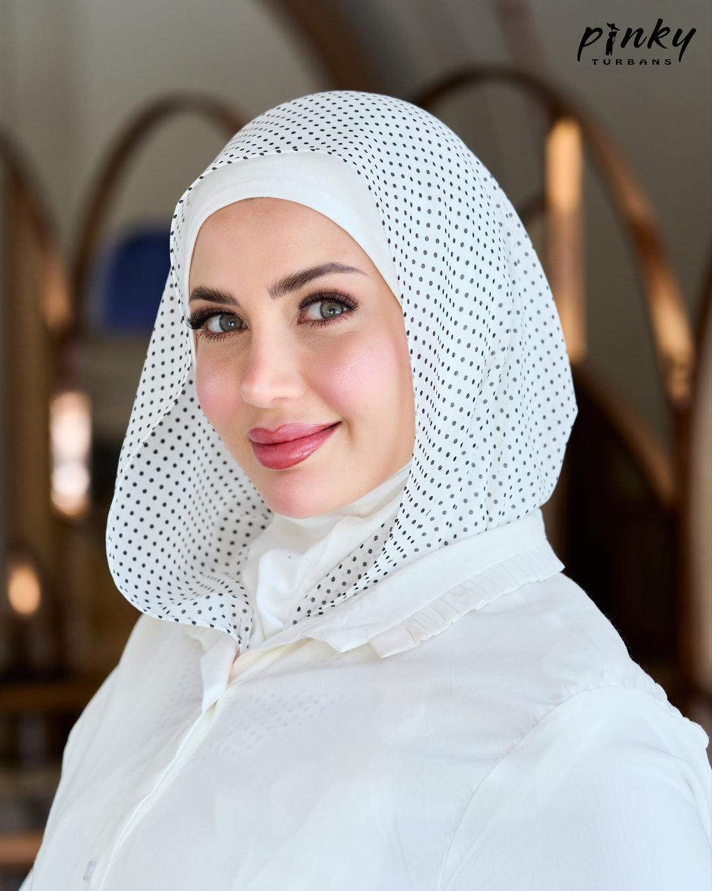هودي شيفون منقط مع طباقية قطن متصلة من Pinky Turbans – قطعتان متصلتان PKY-24-1