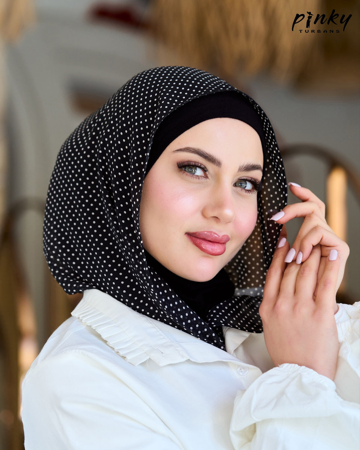 هودي شيفون منقط مع طباقية قطن متصلة من Pinky Turbans – قطعتان متصلتان PKY-24-2