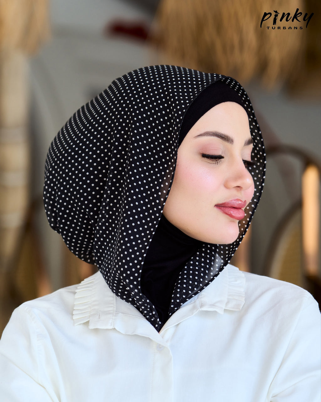 هودي شيفون منقط مع طباقية قطن متصلة من Pinky Turbans – قطعتان متصلتان PKY-24-2