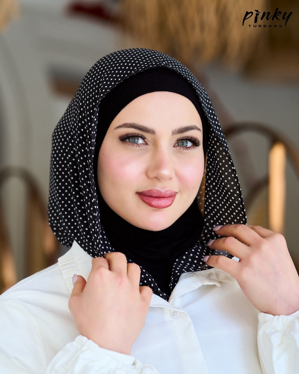 هودي شيفون منقط مع طباقية قطن متصلة من Pinky Turbans – قطعتان متصلتان PKY-24-2