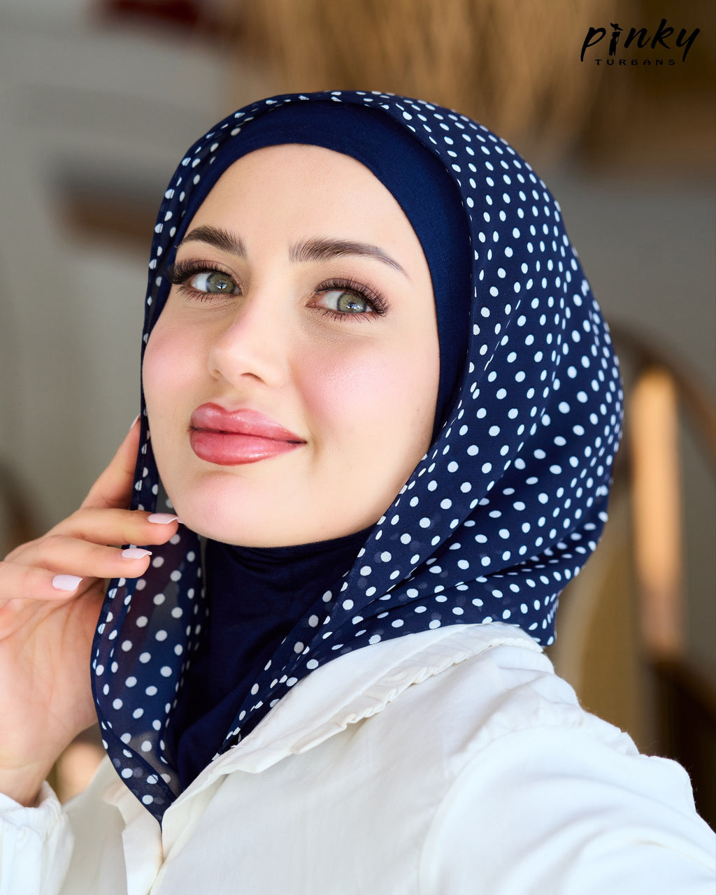 هودي شيفون منقط مع طباقية قطن متصلة من Pinky Turbans – قطعتان متصلتان PKY-24-3