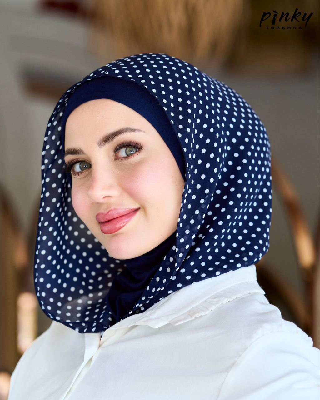 هودي شيفون منقط مع طباقية قطن متصلة من Pinky Turbans – قطعتان متصلتان PKY-24-3