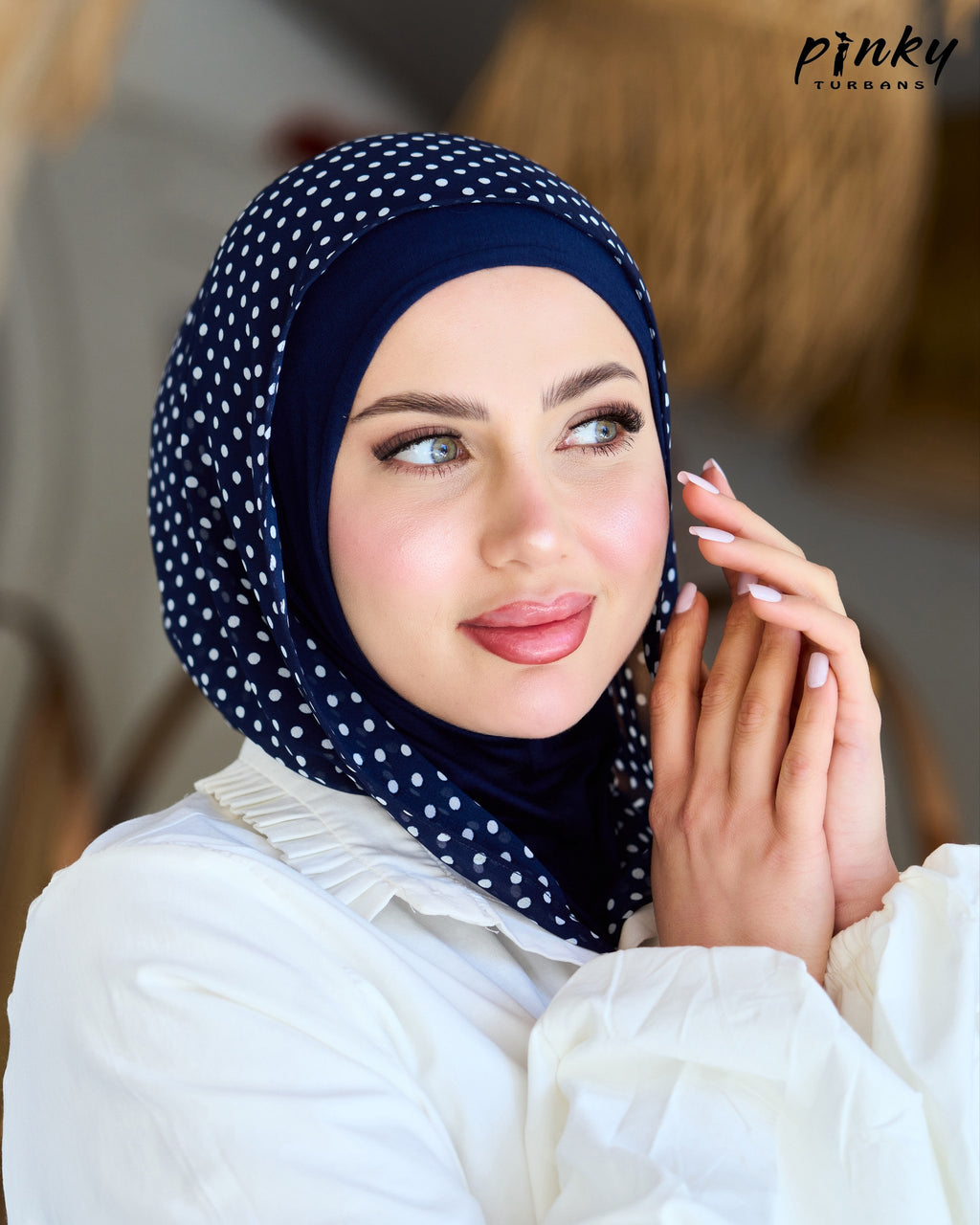 هودي شيفون منقط مع طباقية قطن متصلة من Pinky Turbans – قطعتان متصلتان PKY-24-3