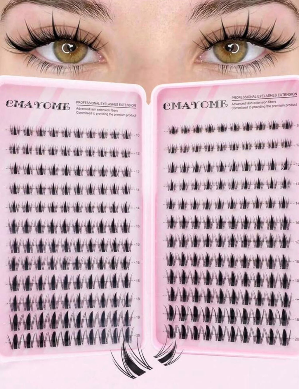مجموعة رموش مانجا فردية DIY – CMAYOME 240 قطعة مع غراء ومثبت وملاقط وفرشاة للرموش كود Y1100