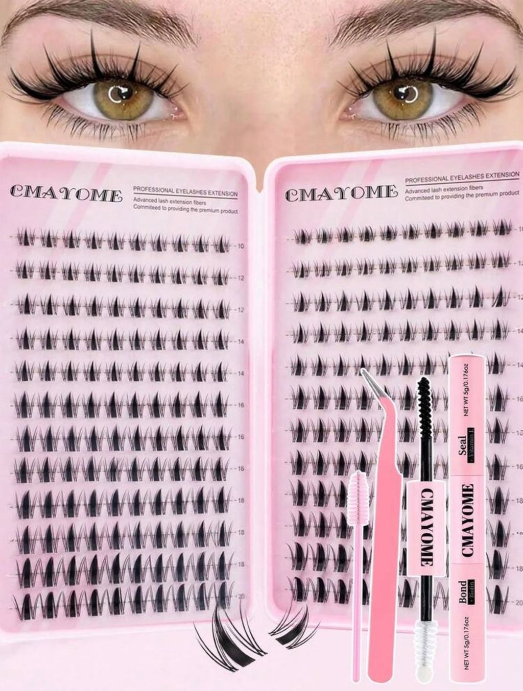 مجموعة رموش مانجا فردية DIY – CMAYOME 240 قطعة مع غراء ومثبت وملاقط وفرشاة للرموش كود Y1100