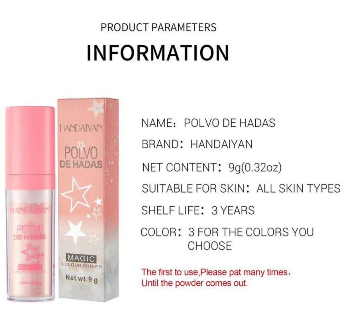 هايلايتر HANDAIYAN  بودرة مع إسفنجة مدمجة - تبريز وإضاءة طبيعية للوجه والجسم - وردي Fairy Pink 02