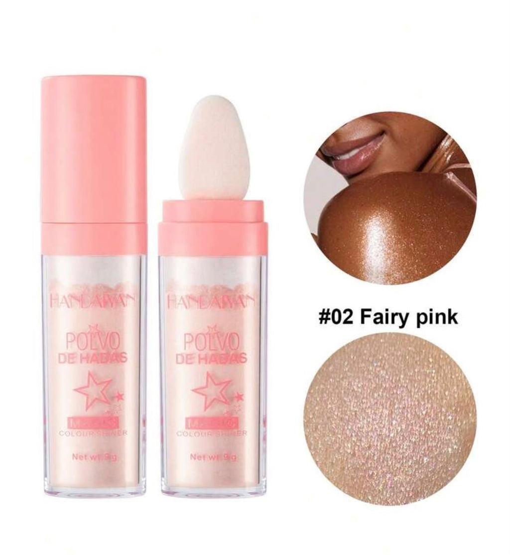 هايلايتر HANDAIYAN  بودرة مع إسفنجة مدمجة - تبريز وإضاءة طبيعية للوجه والجسم - وردي Fairy Pink 02
