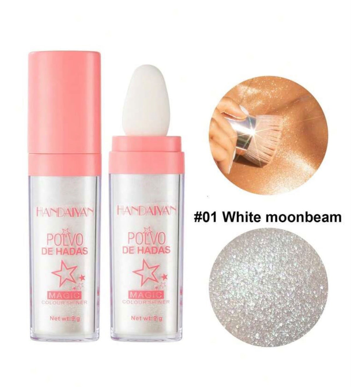 هايلايتر بودرة مع إسفنجة مدمجة HANDAIYAN - تبريز وإضاءة لؤلؤية للوجه والعينين والجسم - White Moonbeam 01