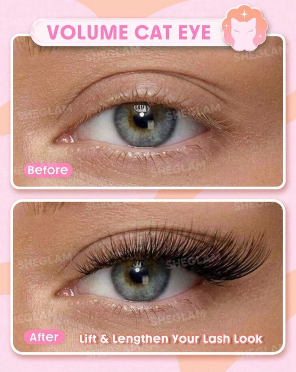 رموش SHEGLAM Flutter Flirt نصف شريط بتصميم عين القطة – 6 أزواج Y1114