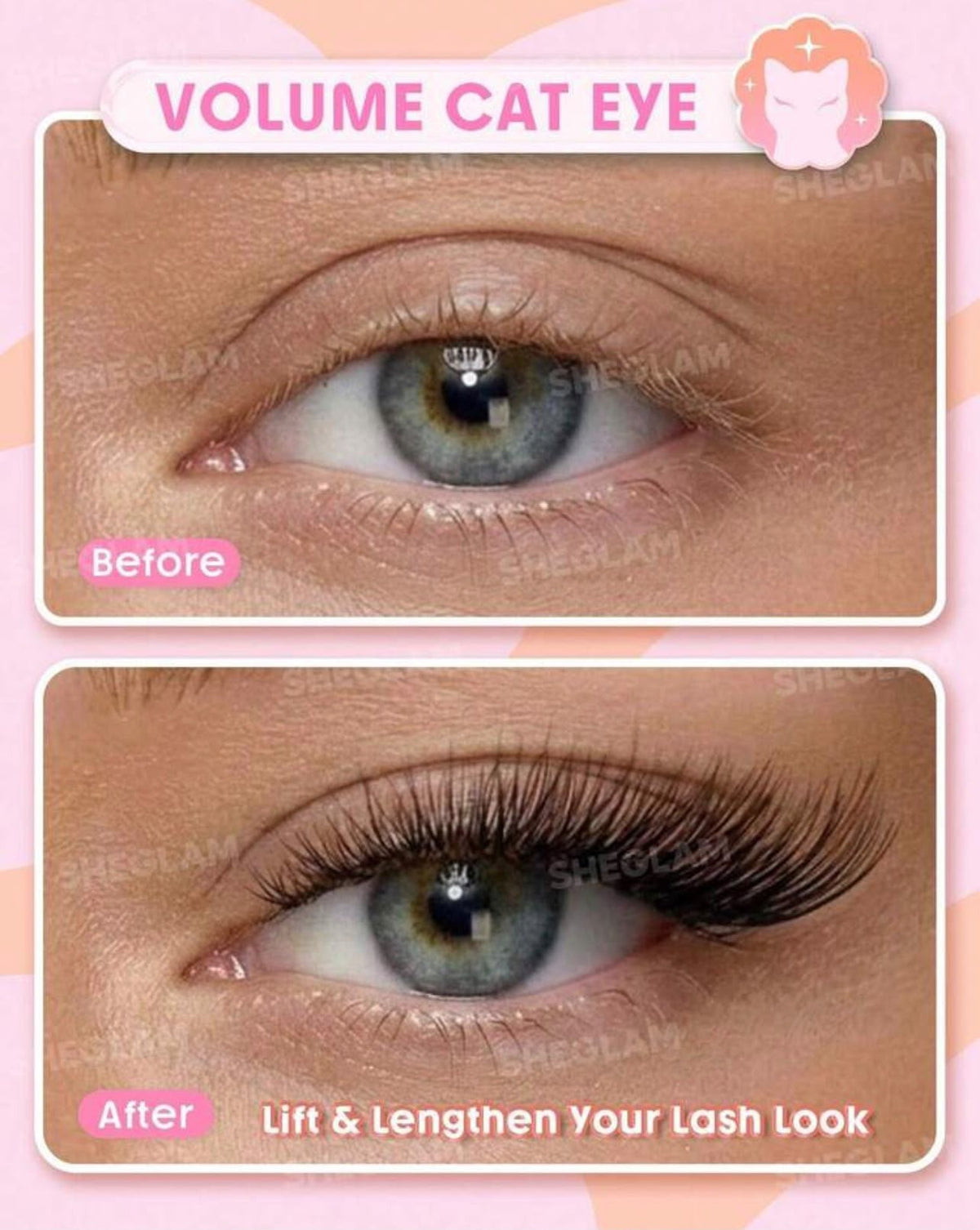 رموش SHEGLAM Flutter Flirt نصف شريط بتصميم عين القطة – 6 أزواج Y1114