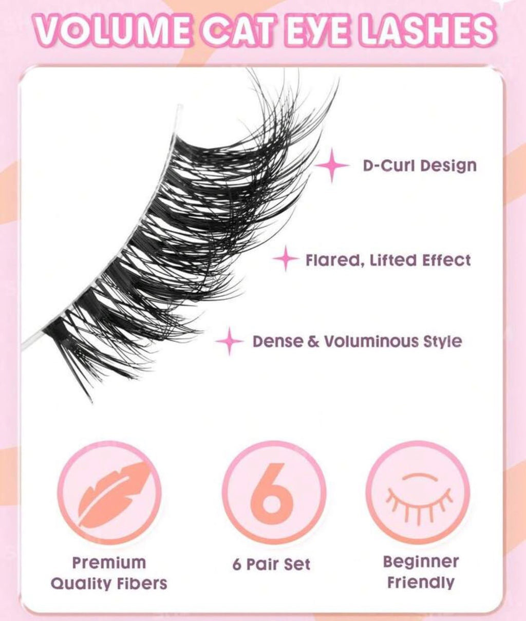 رموش SHEGLAM Flutter Flirt نصف شريط بتصميم عين القطة – 6 أزواج Y1114