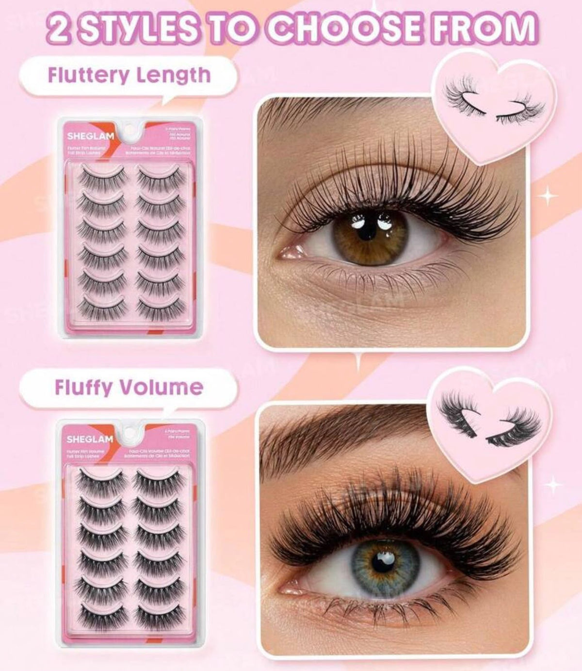 رموش SHEGLAM Flutter Flirt شريط كامل بكثافة عالية – 6 أزواج Y1115