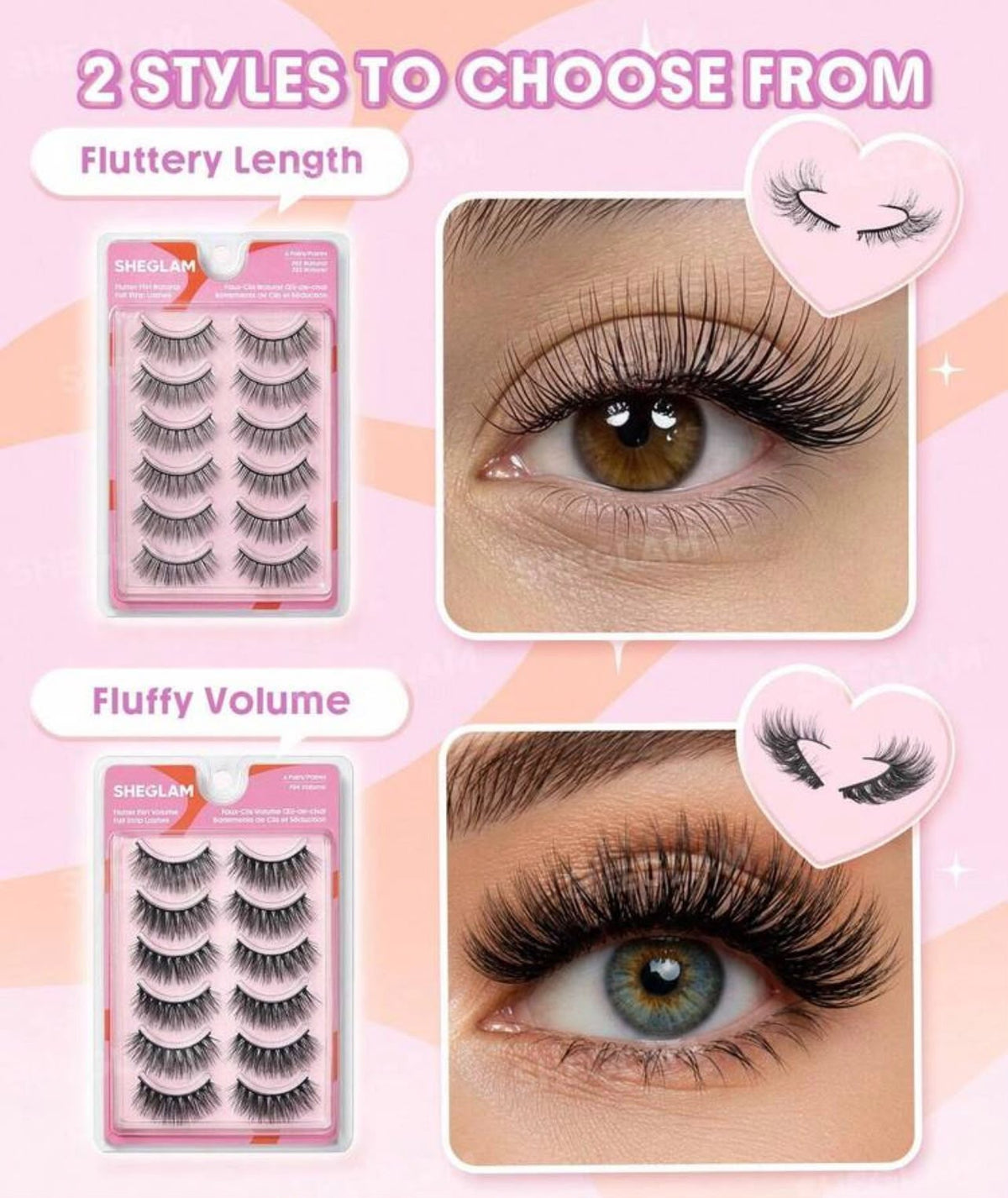 رموش SHEGLAM Flutter Flirt شريط كامل بإطلالة طبيعية – 6 أزواج Y1116