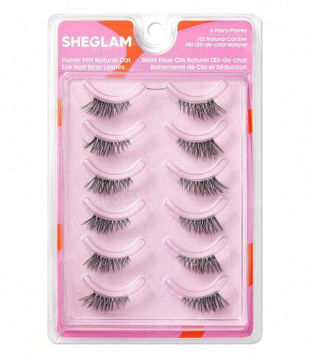 رموش SHEGLAM Flutter Flirt نصف شريط بإطلالة عين القطة الطبيعية – 6 أزواج Y1117