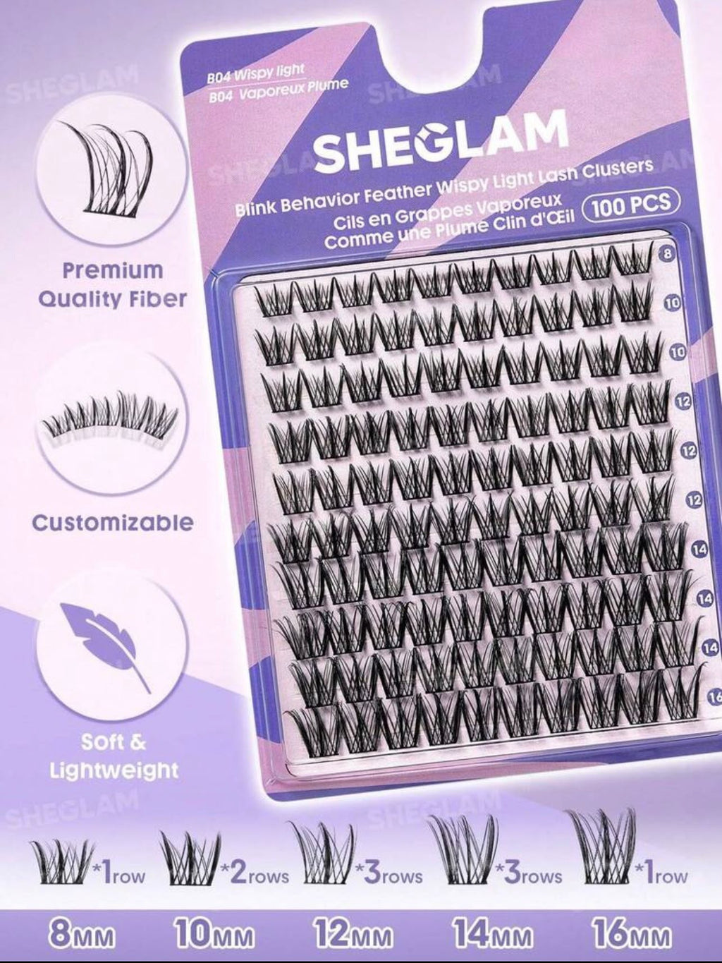 رموش SHEGLAM Blink Behavior Feather Wispy خفيفة ومتدرجة – 100 عنقود بأطوال 8–16 مم Y1118