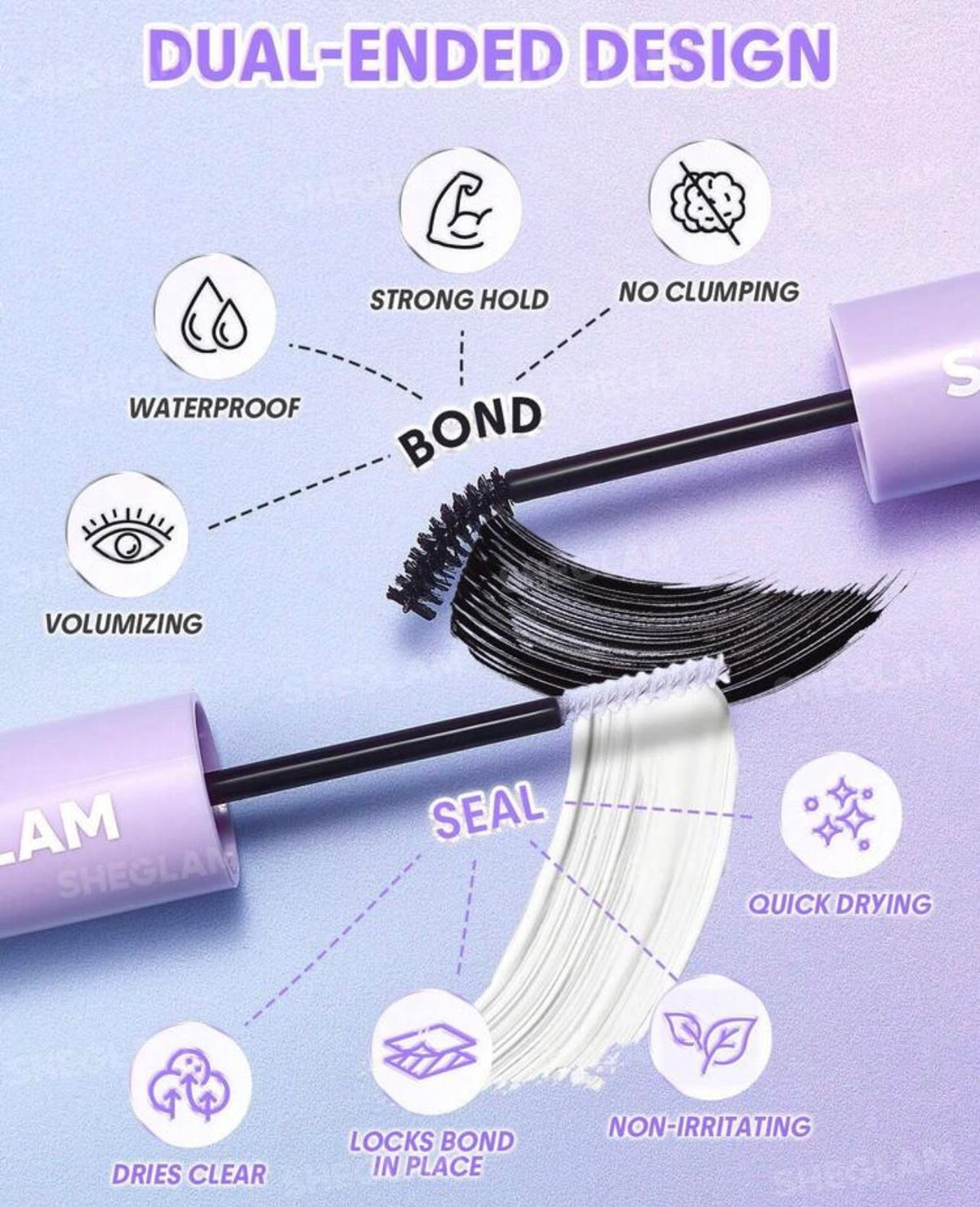 لاصق ومثبت الرموش SHEGLAM Flex Bond & Seal 2-in-1 – مقاوم للماء وثبات طويل للرموش العنقودية والفردية