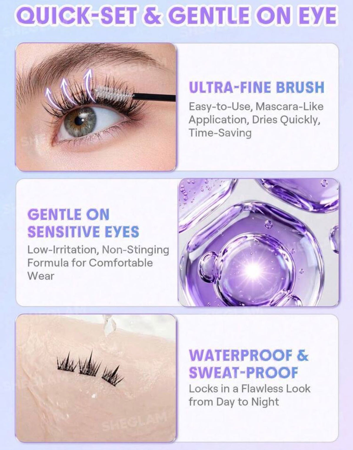 لاصق ومثبت الرموش SHEGLAM Flex Bond & Seal 2-in-1 – مقاوم للماء وثبات طويل للرموش العنقودية والفردية