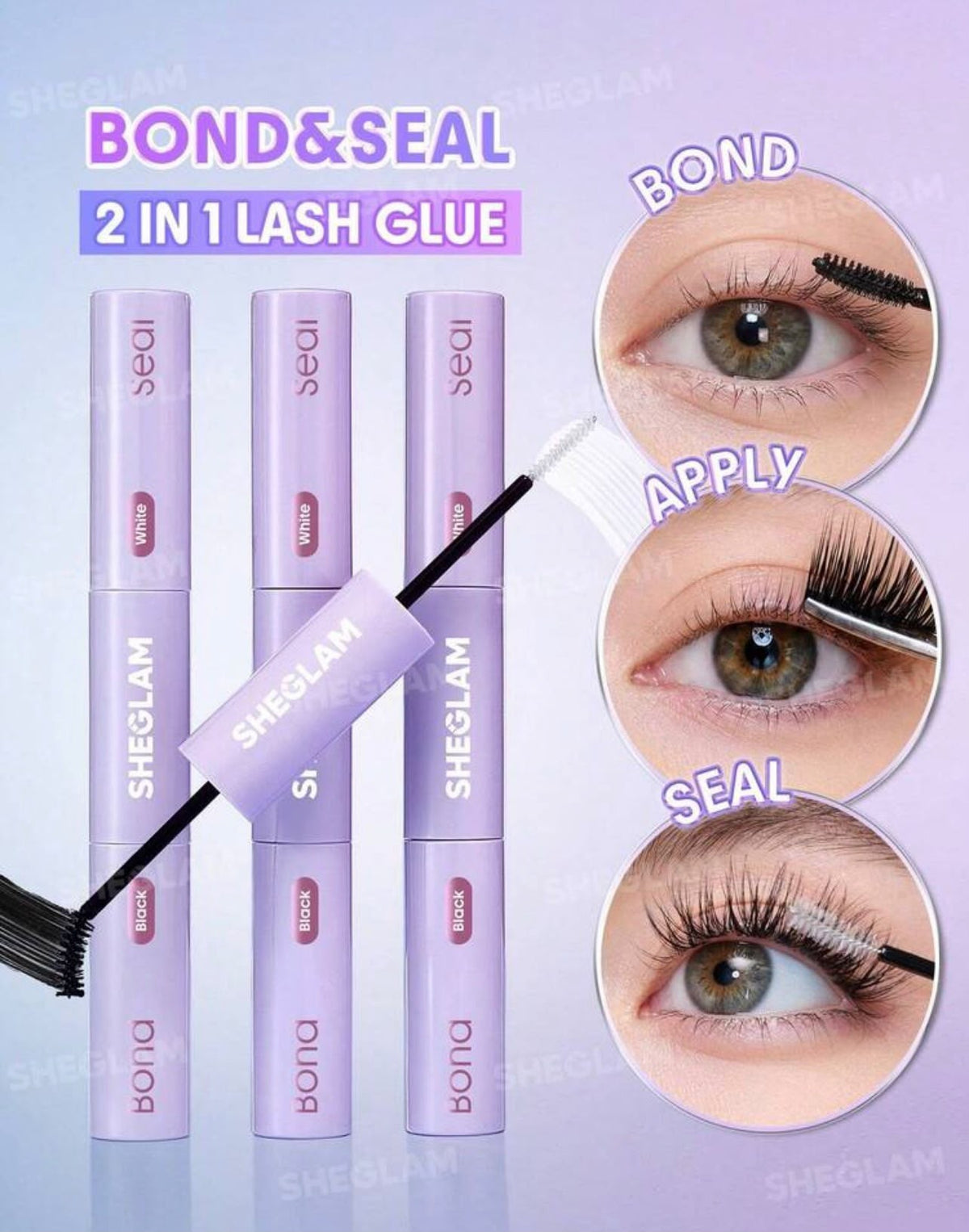 لاصق ومثبت الرموش SHEGLAM Flex Bond & Seal 2-in-1 – مقاوم للماء وثبات طويل للرموش العنقودية والفردية