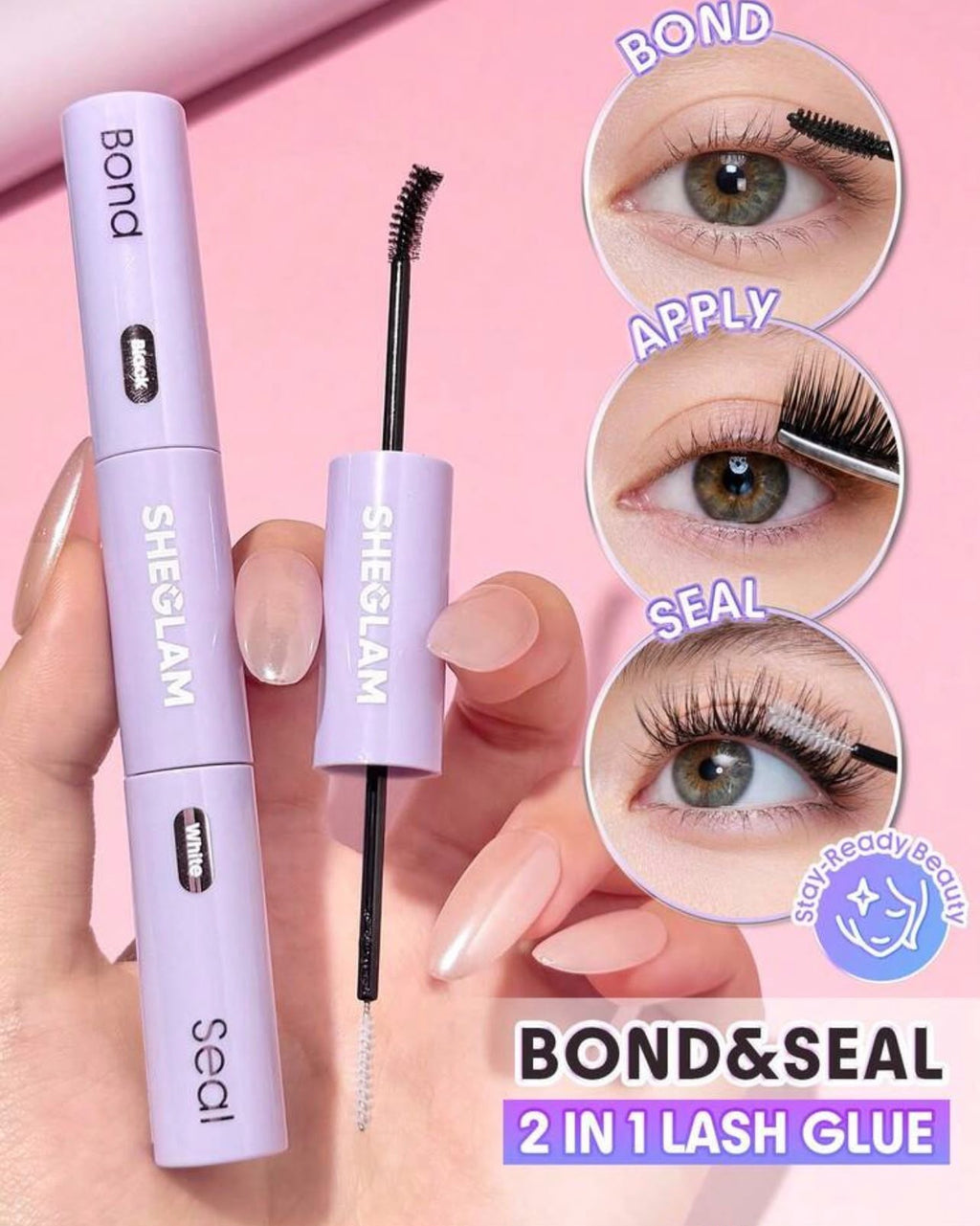 لاصق ومثبت الرموش SHEGLAM Flex Bond & Seal 2-in-1 – مقاوم للماء وثبات طويل للرموش العنقودية والفردية