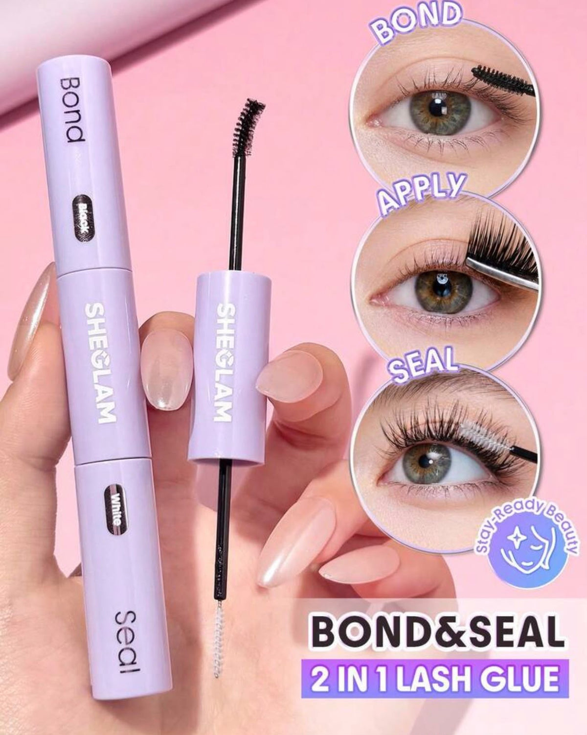 لاصق ومثبت الرموش SHEGLAM Flex Bond & Seal 2-in-1 – مقاوم للماء وثبات طويل للرموش العنقودية والفردية