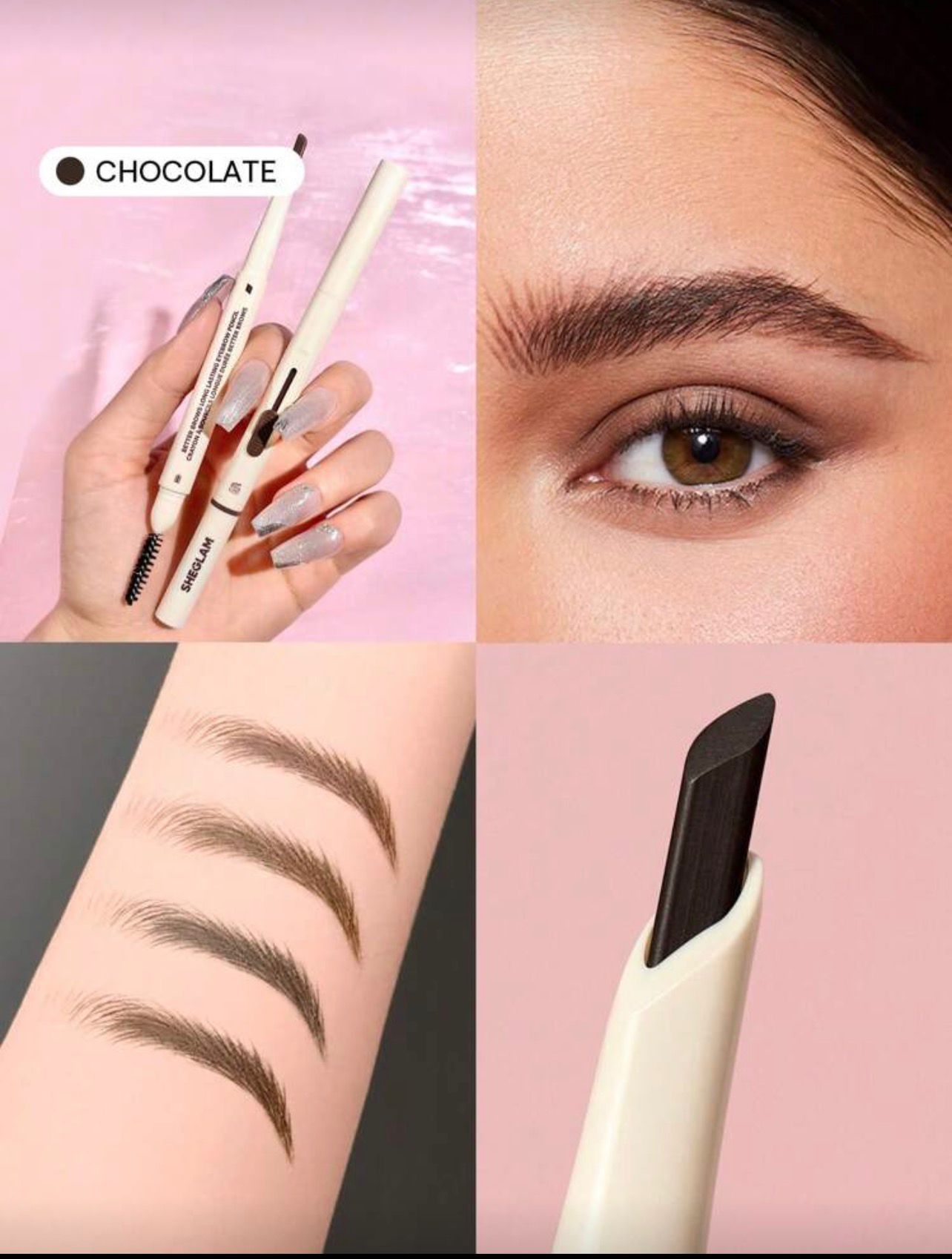 قلم حواجب SHEGLAM بني غامق – أوتوماتيكي مقاوم للماء بفرشاة مدمجة شوكلت