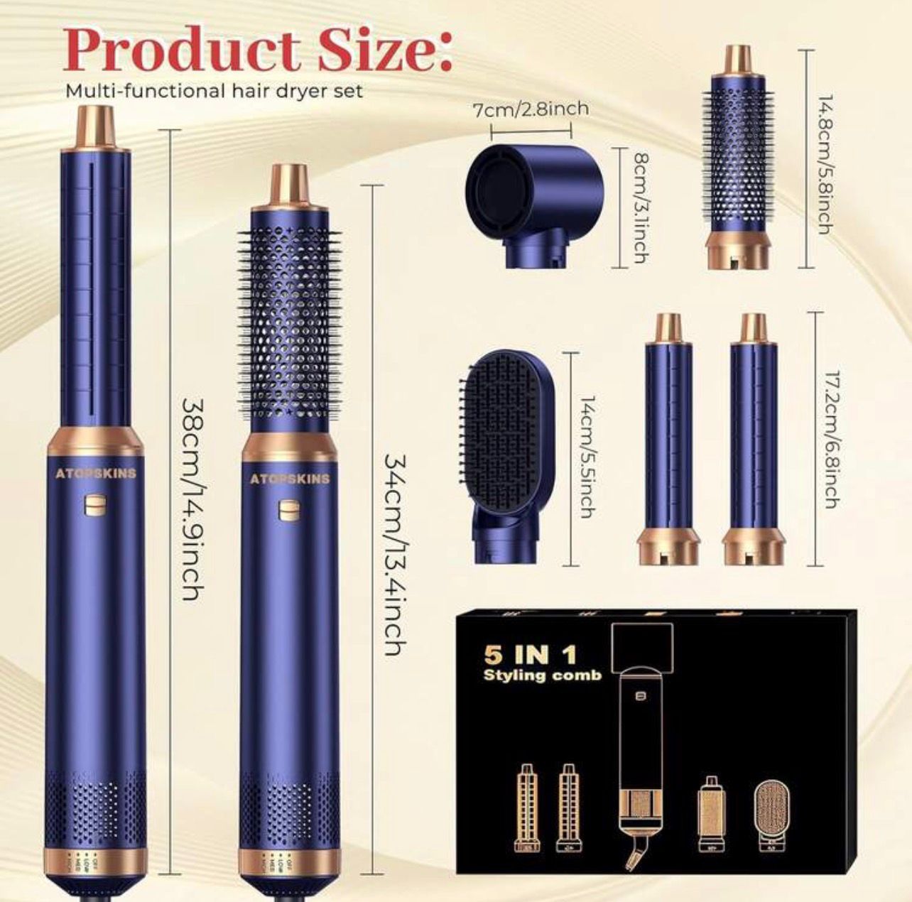 مجفف ومصفف شعر 5 في 1 من ATOPSKINS – لتجفيف وتصفيف الشعر الرطب والجاف بسهولة