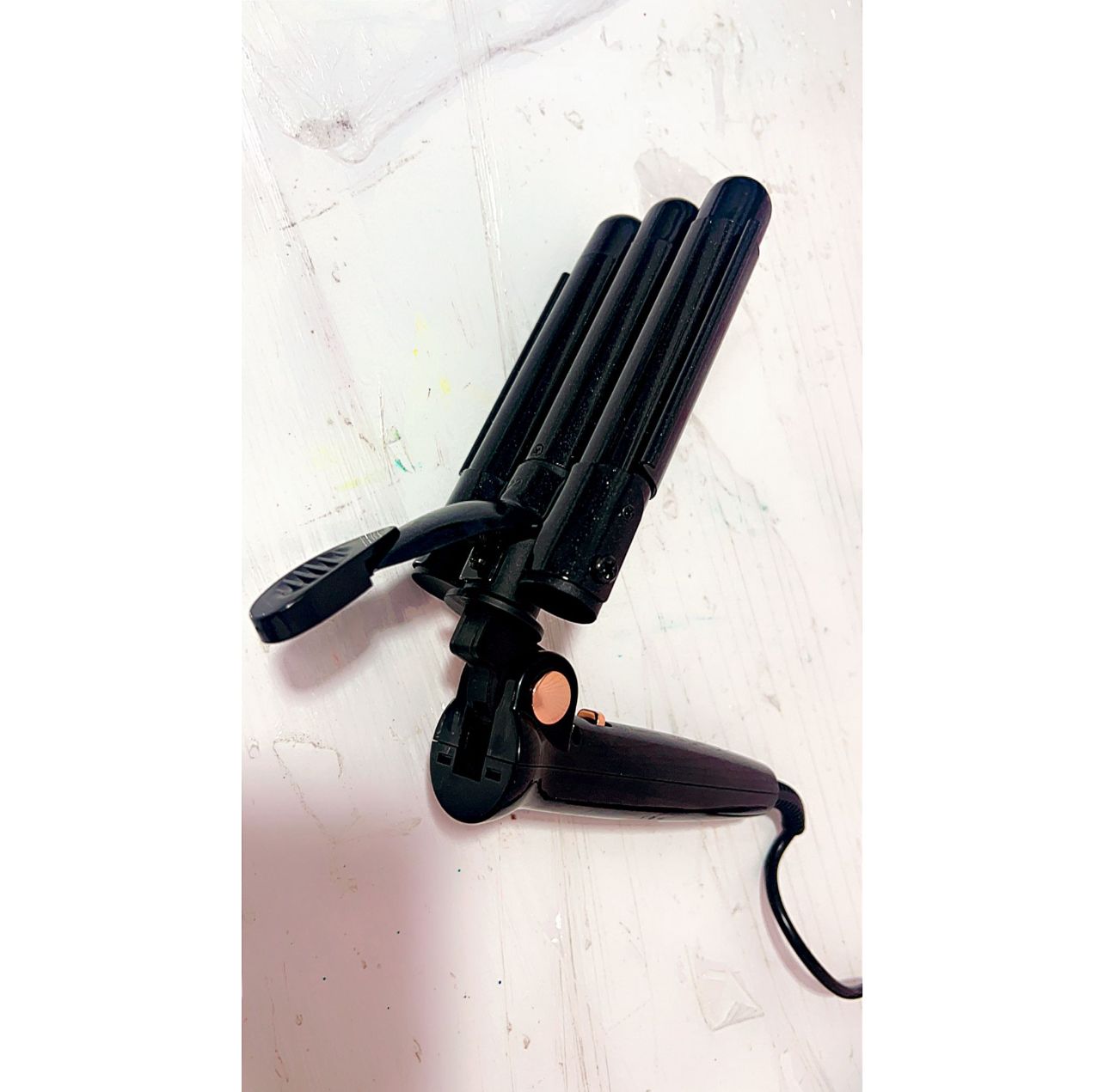 مكواة الشعر الثلاثية أسود قابلة للطي لتسريحات كيرلي ساحرة وجذابة