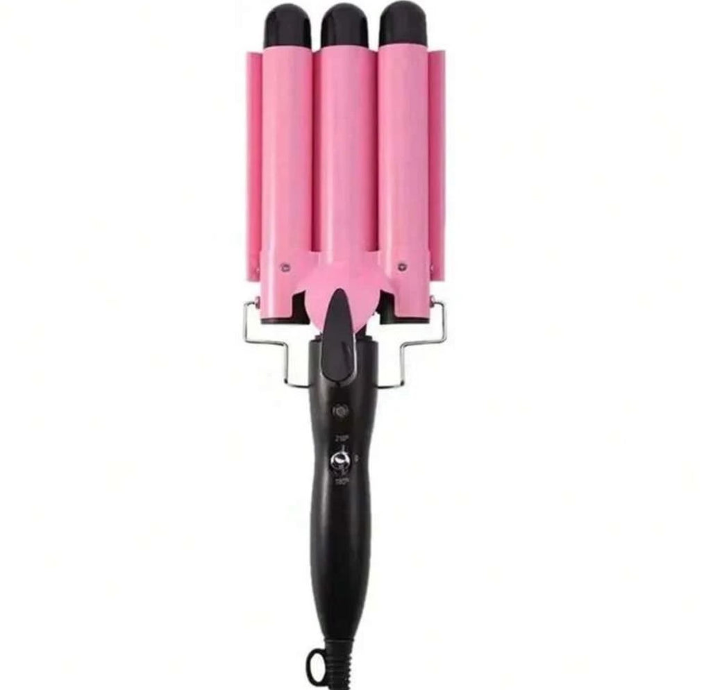 مكواة الشعر الثلاثية لتسريحات كيرلي ساحرة وجذابة بينك