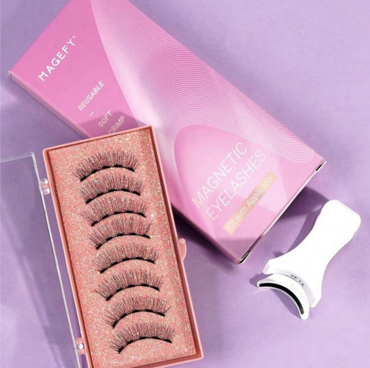 رموش مغناطيسية طبيعية ثلاثية الأبعاد 8 قطع قابلة لإعادة الاستخدام مع ملقط Y1034